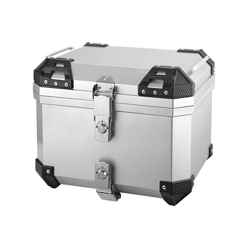 45L Silver Motorcycle Rear Top Box Luggage Carrier Case + Mounting Plate