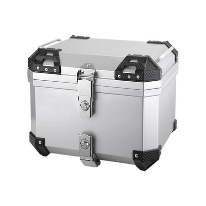 45L Silver Motorcycle Rear Top Box Luggage Carrier Case + Mounting Plate