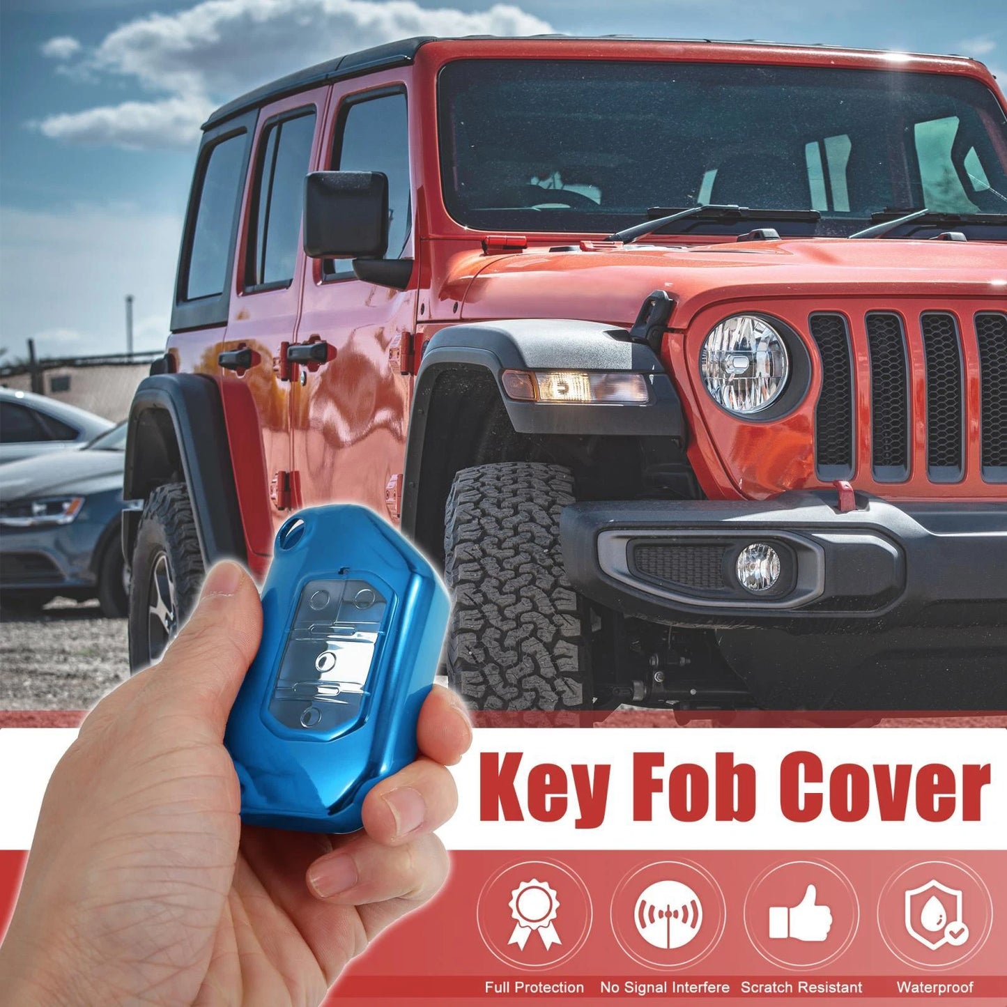TPU Blue 4 x Button Car Remote Key Fob Cover for Jeep Wrangler JL JLU (2018-2021)