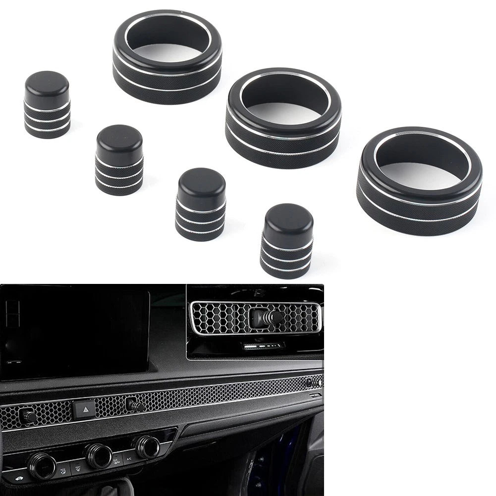 7x Switch Knob Ring Cover Trim for Honda Civic 11th Gen & CR-V 2023-24 Black