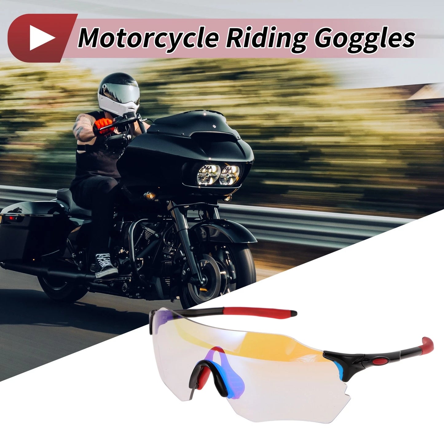 Goggles for Motorcycle Riding Light Blue Lens Red Frame PC TPU