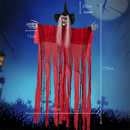 Hanging Ghost Decoration with Red Light Eyes for Halloween Witch Horror