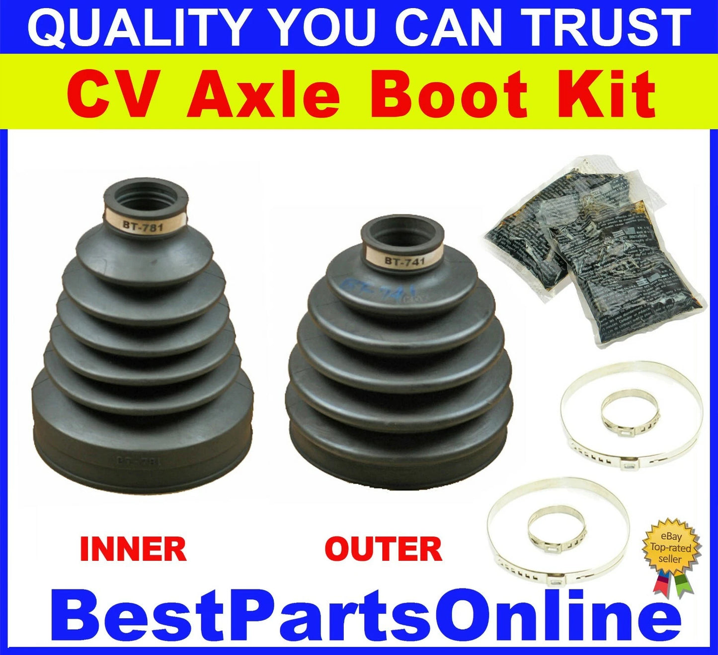 2 x CV Axle Boot Kit Front Inner & Outer for Dodge Ram 1500 4WD (2002–2005)