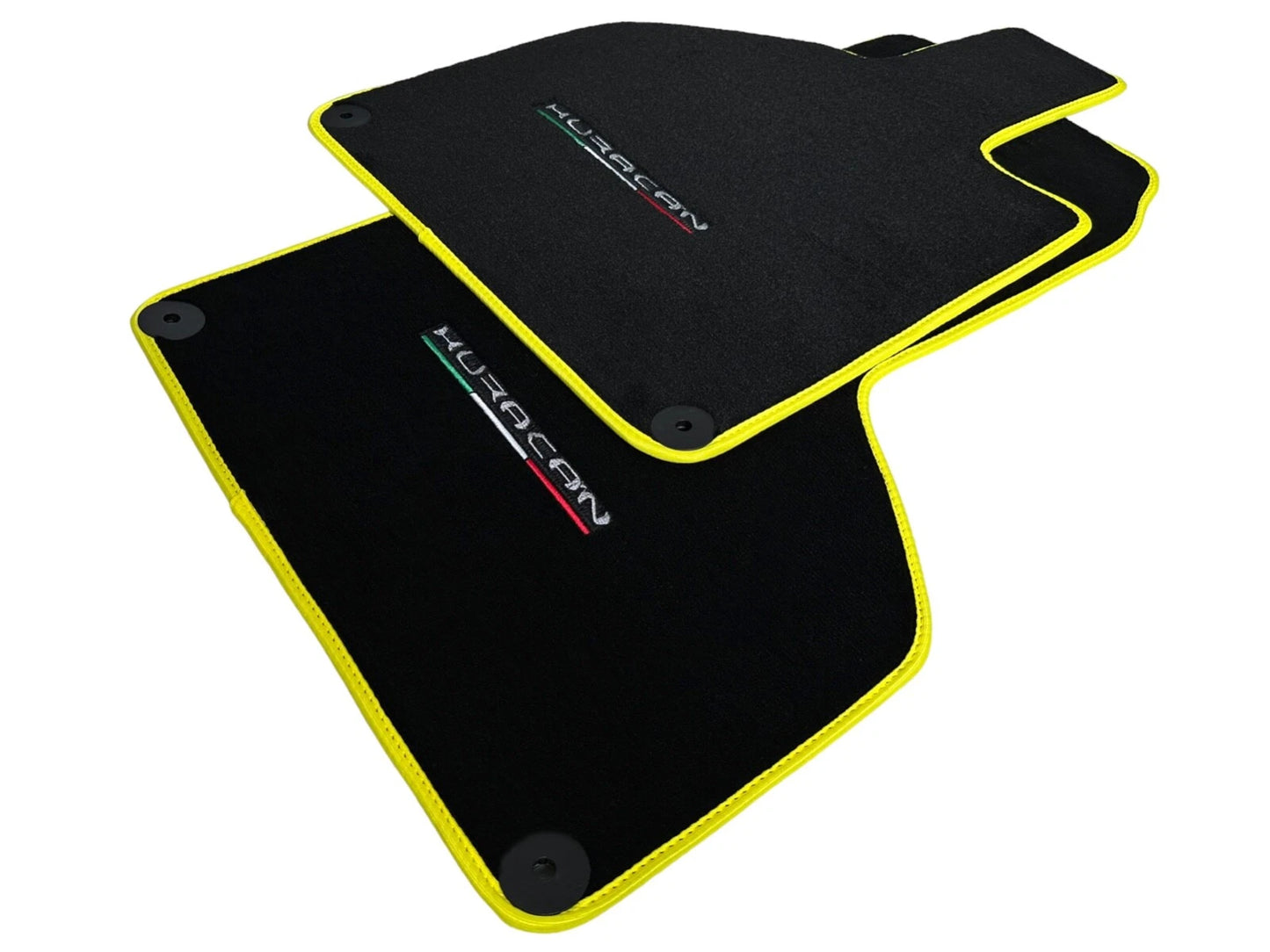 Floor Mats for Lamborghini Huracan Coupe Yellow Black Tailored Carpet (2014-2023)