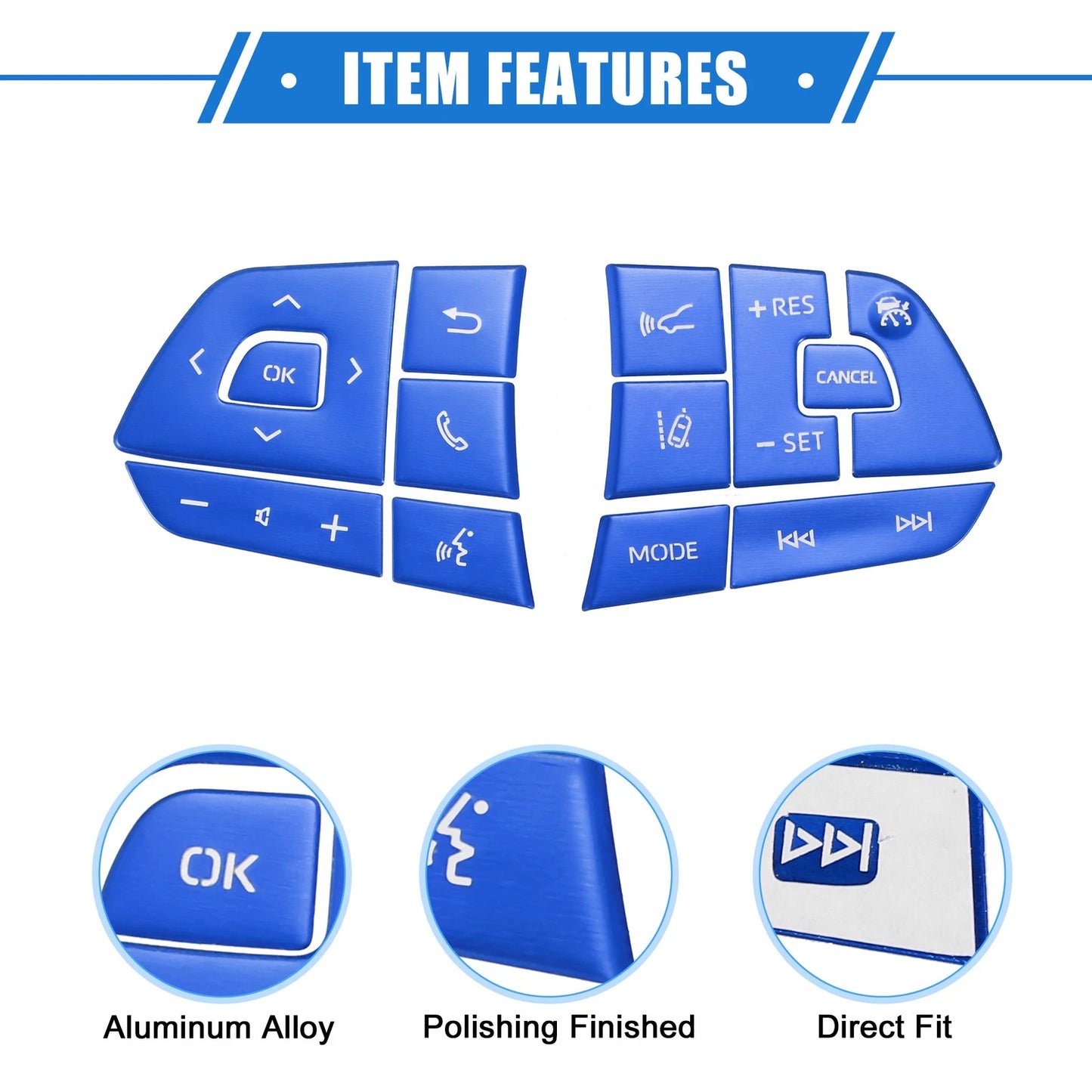 13pcs Steering Wheel Button Covers for Toyota Highlander (2020-2022) Blue