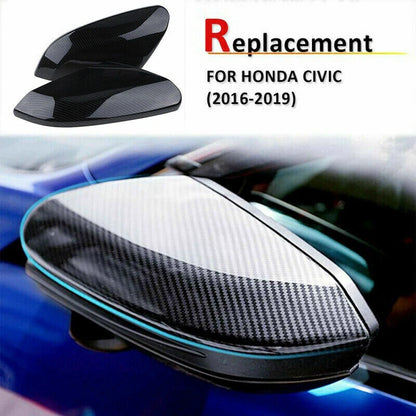 Carbon Fiber Black Door Side Rearview Mirror Covers for Honda Civic (2016-2021)