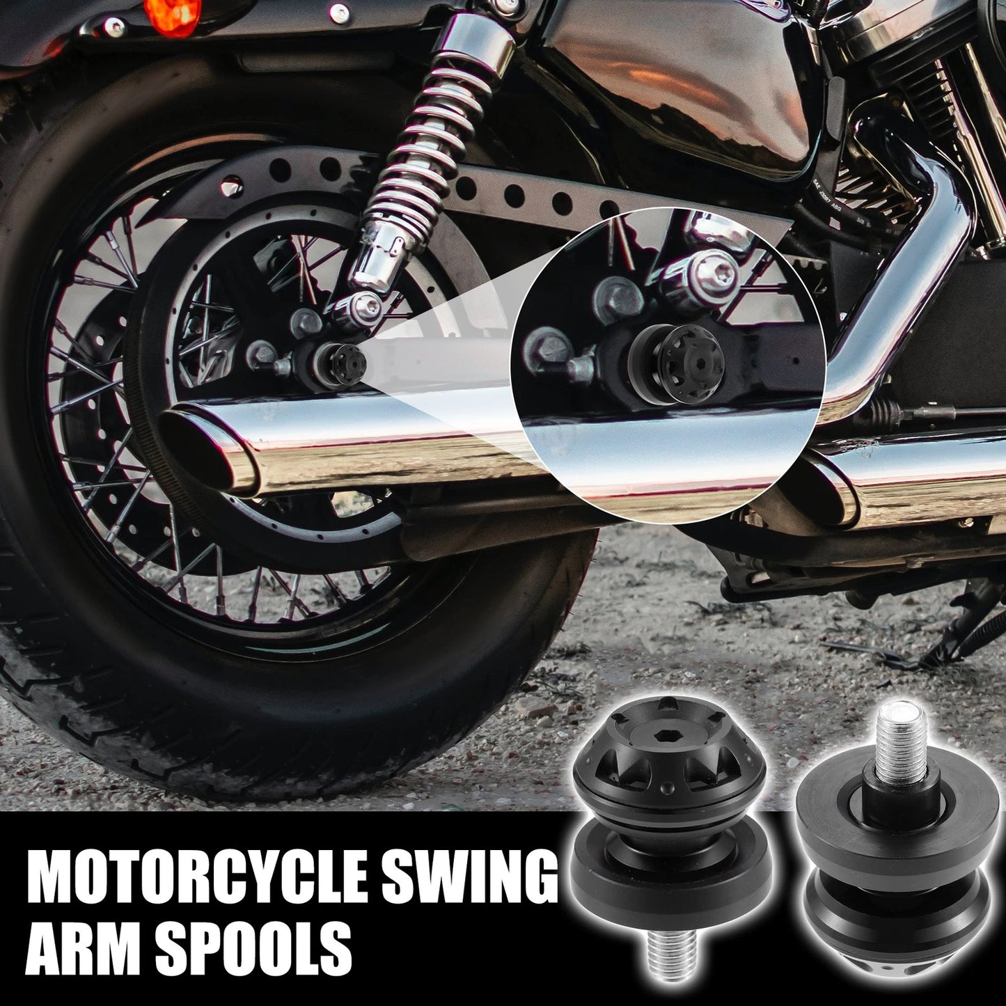 2 x Black Aluminum Alloy Swing Arm Spools Sliders Stand for Motorcycle