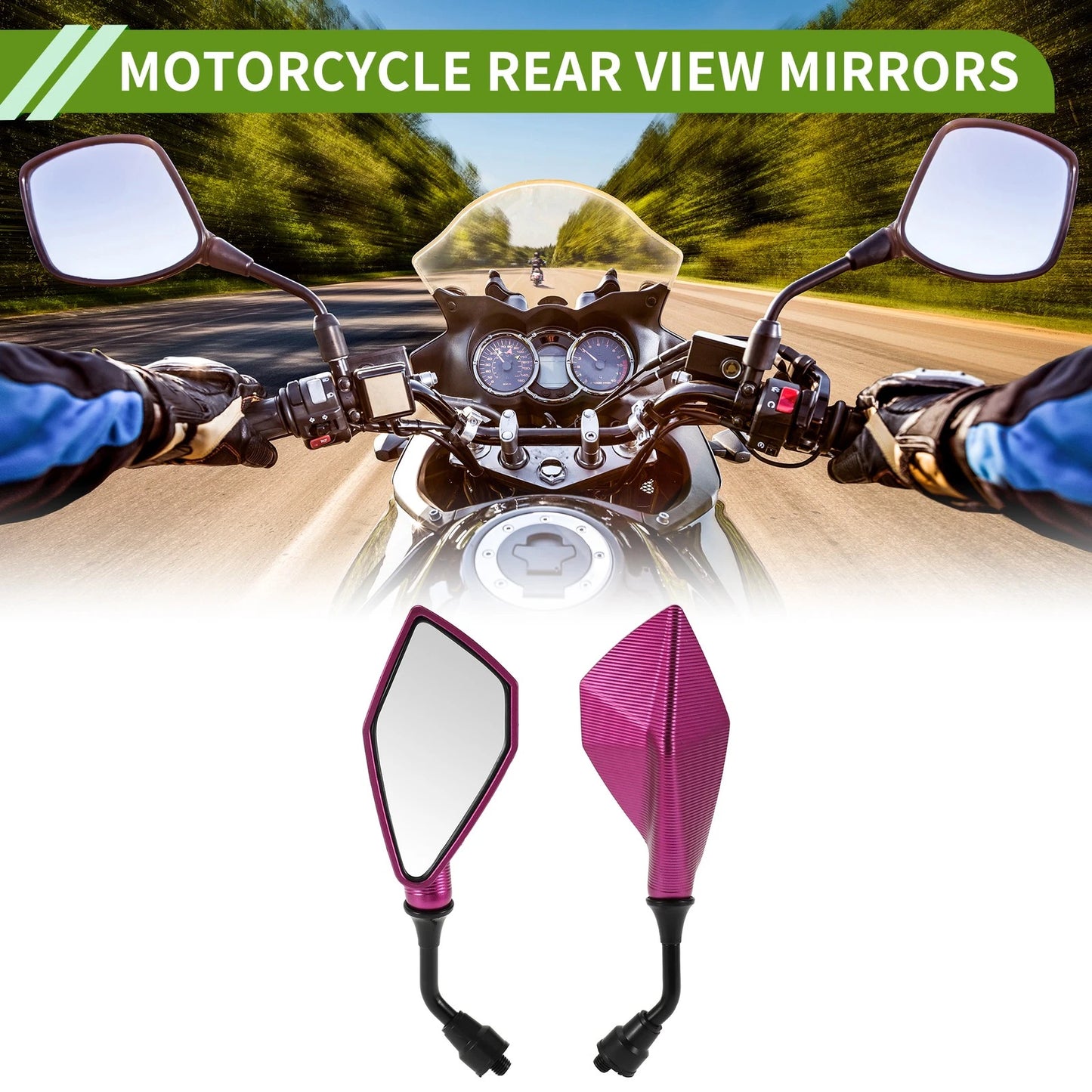 M10x1.25 Rear View Mirrors Polygonal Shape Purple Iron Plastic for Motorcycle