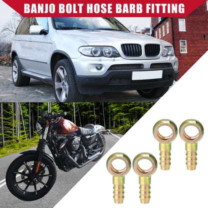 Banjo Bolt Hose Barb Fitting 4 Pcs 14mm ID 12mm OD for Car Motorcycle Metal