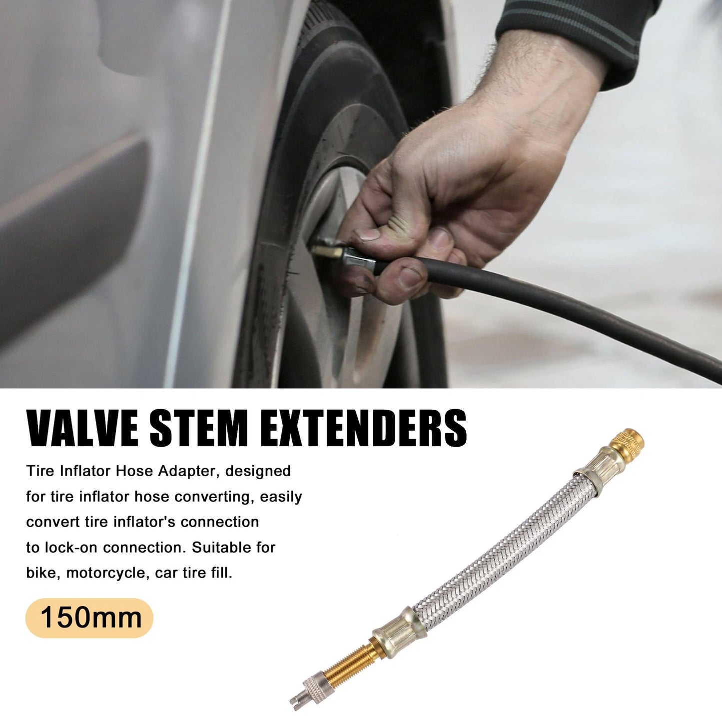 2 x Tire Valve Stem Inflator Extender Hose for Car Auto Motorcycle
