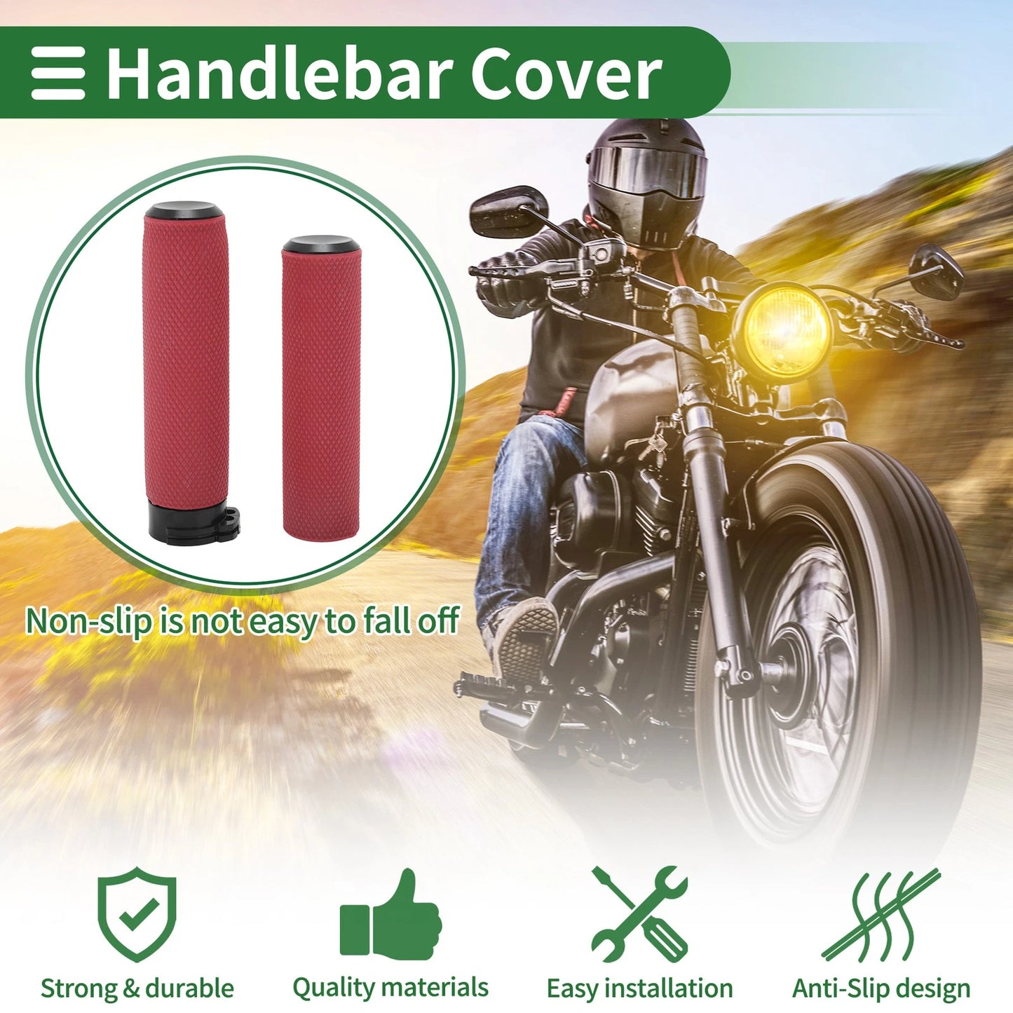Handlebar Grips 25mm Cover Kit TPU Dark Red for Motorcycle