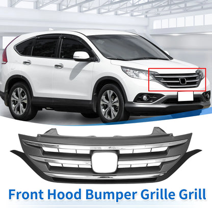 Front Upper Bumper Grille for Honda CR-V (2012-2014) Chrome Silver Tone