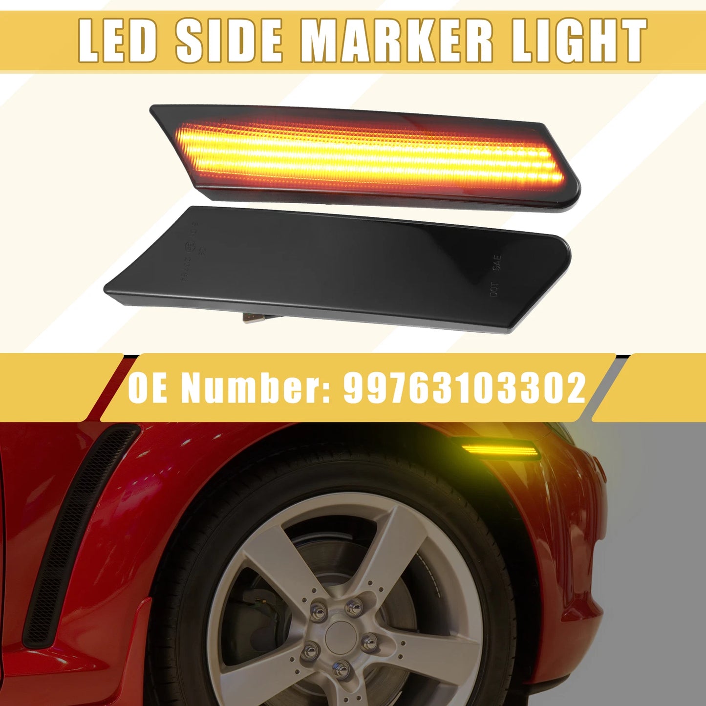 LED Side Marker Light Front for Porsche Amber Black 1 Pair