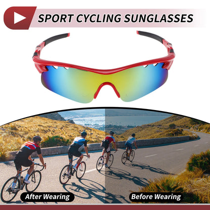Set Motorcycle Riding Goggles Red Lens Red Frame PC Cycling Sunglasses