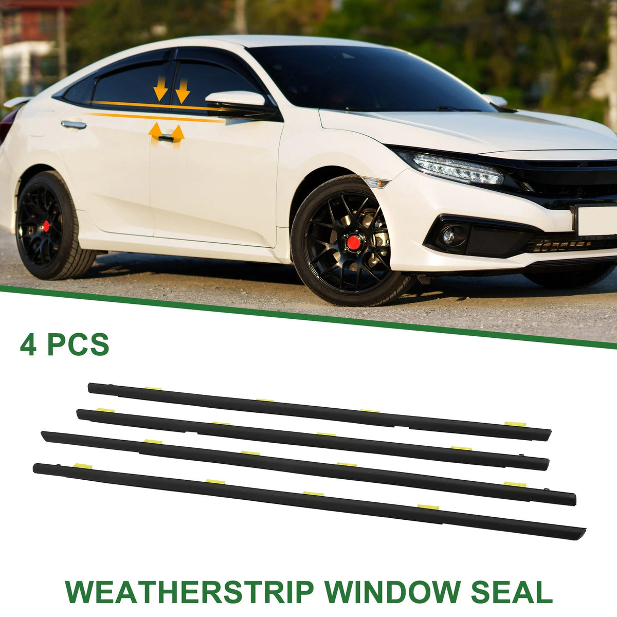 4 x Weatherstrip Window Seal for Honda Civic (2001-2005) Black