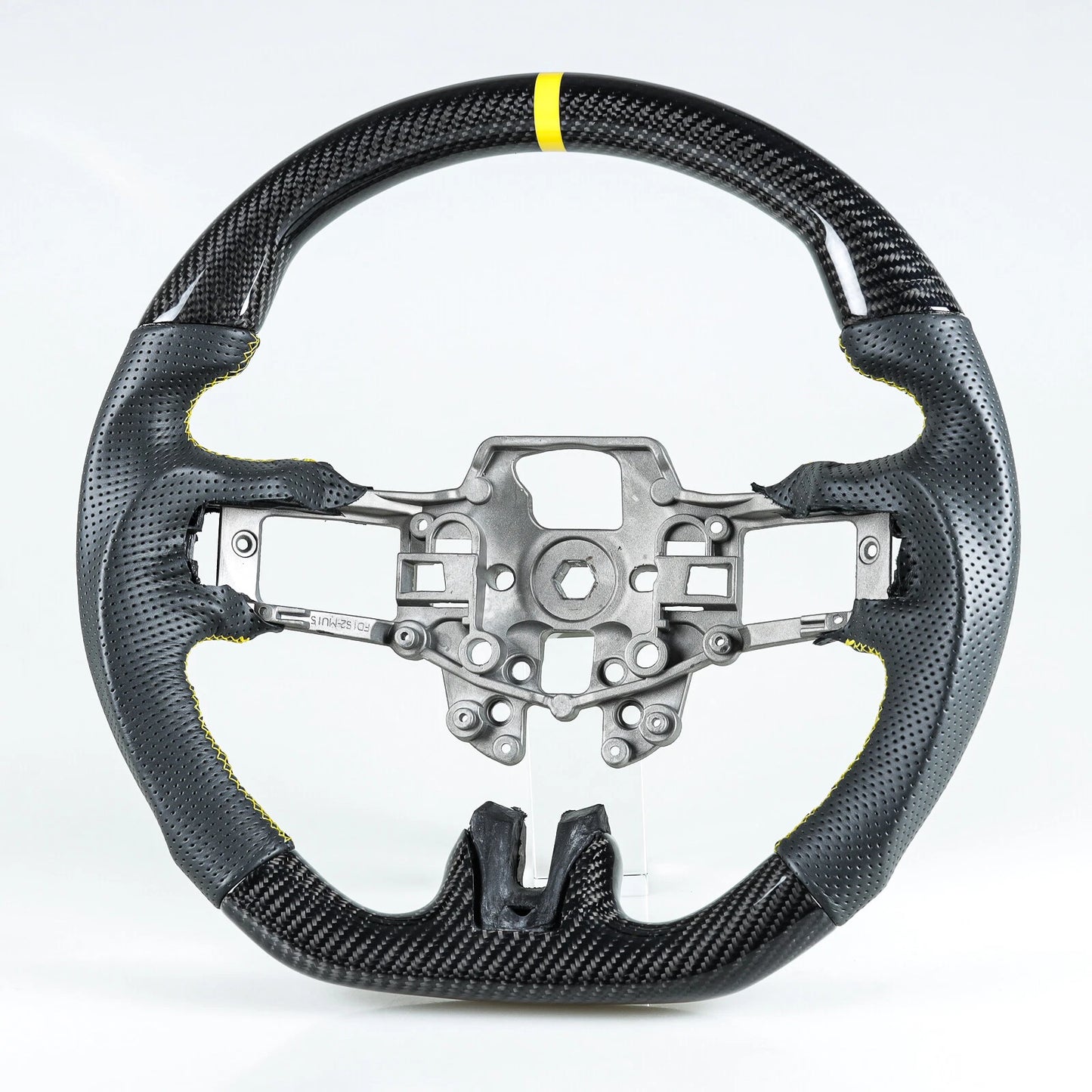 Steering Wheel Carbon Fiber Leather Yellow for Ford Mustang EcoBoost (15-17)