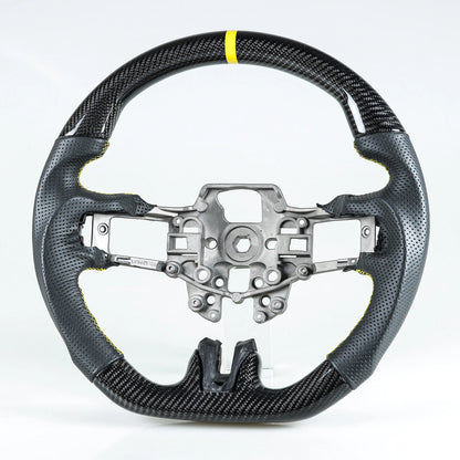 Steering Wheel Carbon Fiber Leather Yellow for Ford Mustang EcoBoost (15-17)
