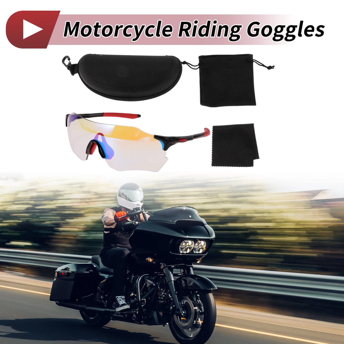 Goggles for Motorcycle Riding Light Blue Lens Red Frame PC TPU