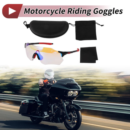 Goggles for Motorcycle Riding Light Blue Lens Red Frame PC TPU
