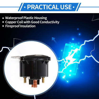 Set Marine Solenoid Relay 12V 4-Terminal Durable Plastic Metal Black