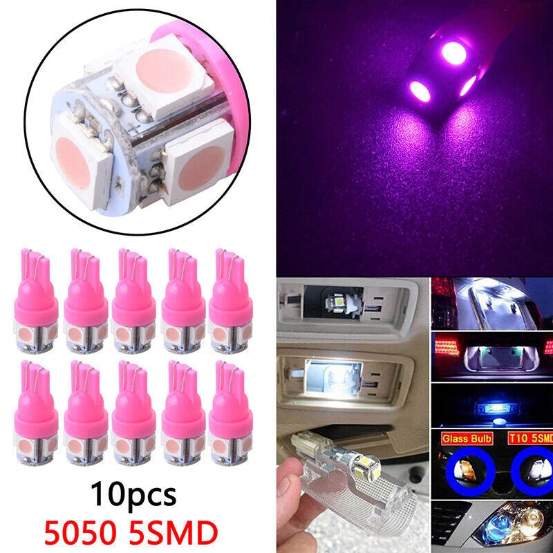 20 x Pink T10 Wedge 5050 5SMD LED Dome Map License Interior Light Bulbs