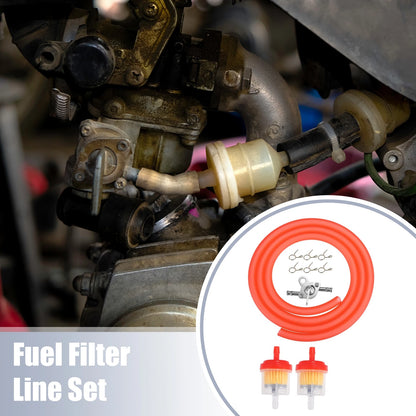 Set Motorcycle Fuel Line Clamps with 2 Fuel Filters for CRF50 70 90 ATV Red