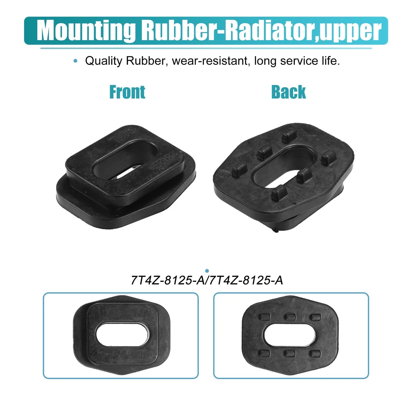 2 x Upper Rubber Radiator Mounts for Ford Edge (2007-2014) Black