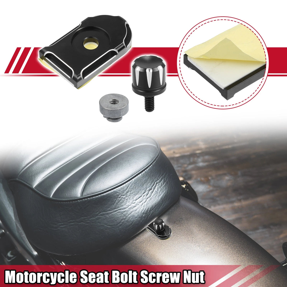 Seat Bolt Screw with Knob Cover Nut Set for Harley Softail Black