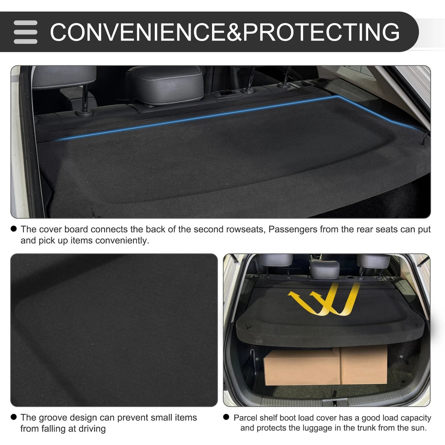 Rear Parcel Shelf Boot Load Cover for Ford Fiesta (2018-2022) Black
