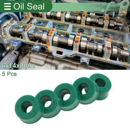 Oil Seal 6x14x8mm TPU Rotary Shaft Seal Green 5 Pcs