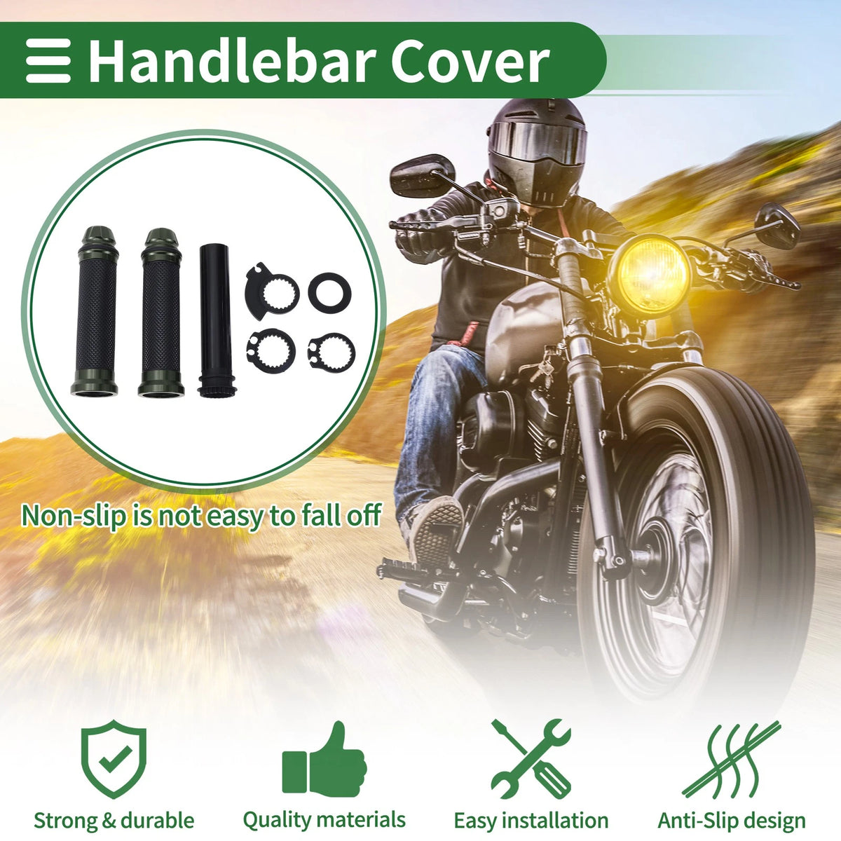 7/8" 22mm Hand Grips Cover Kit for Motorcycle Black Titanium Tone