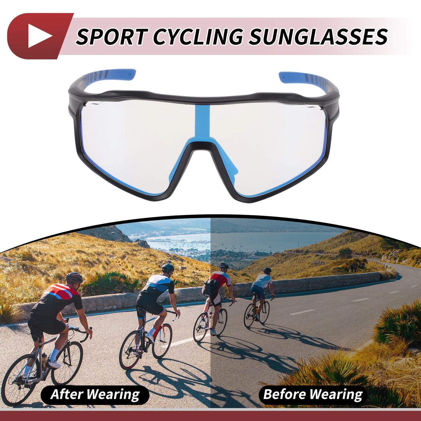 Goggles Motorcycle Riding Light Blue Lens Black Frame Tri-Acetyl Cellulos