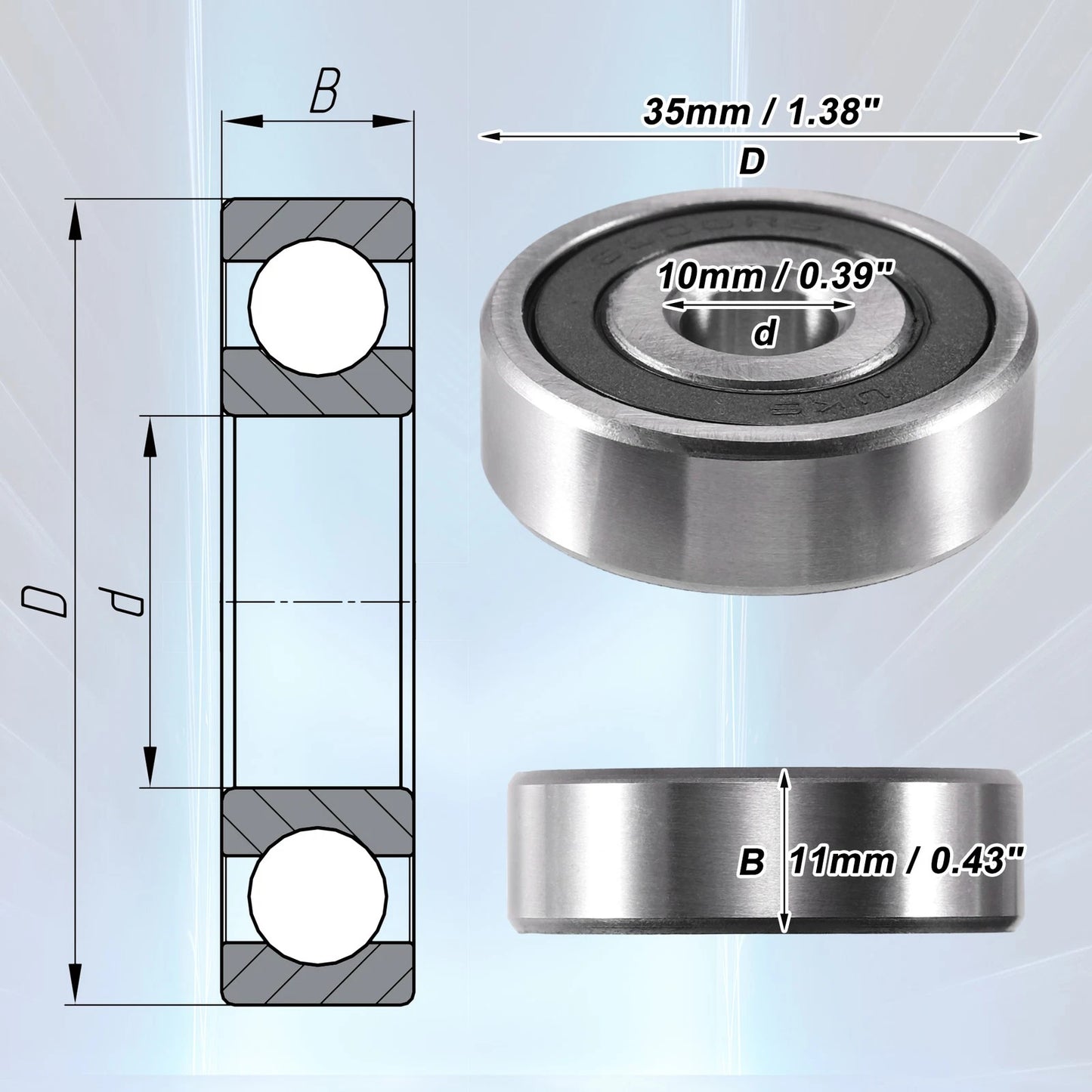10x35x11mm Rubber-Seal Deep Groove Ball Bearing for Car