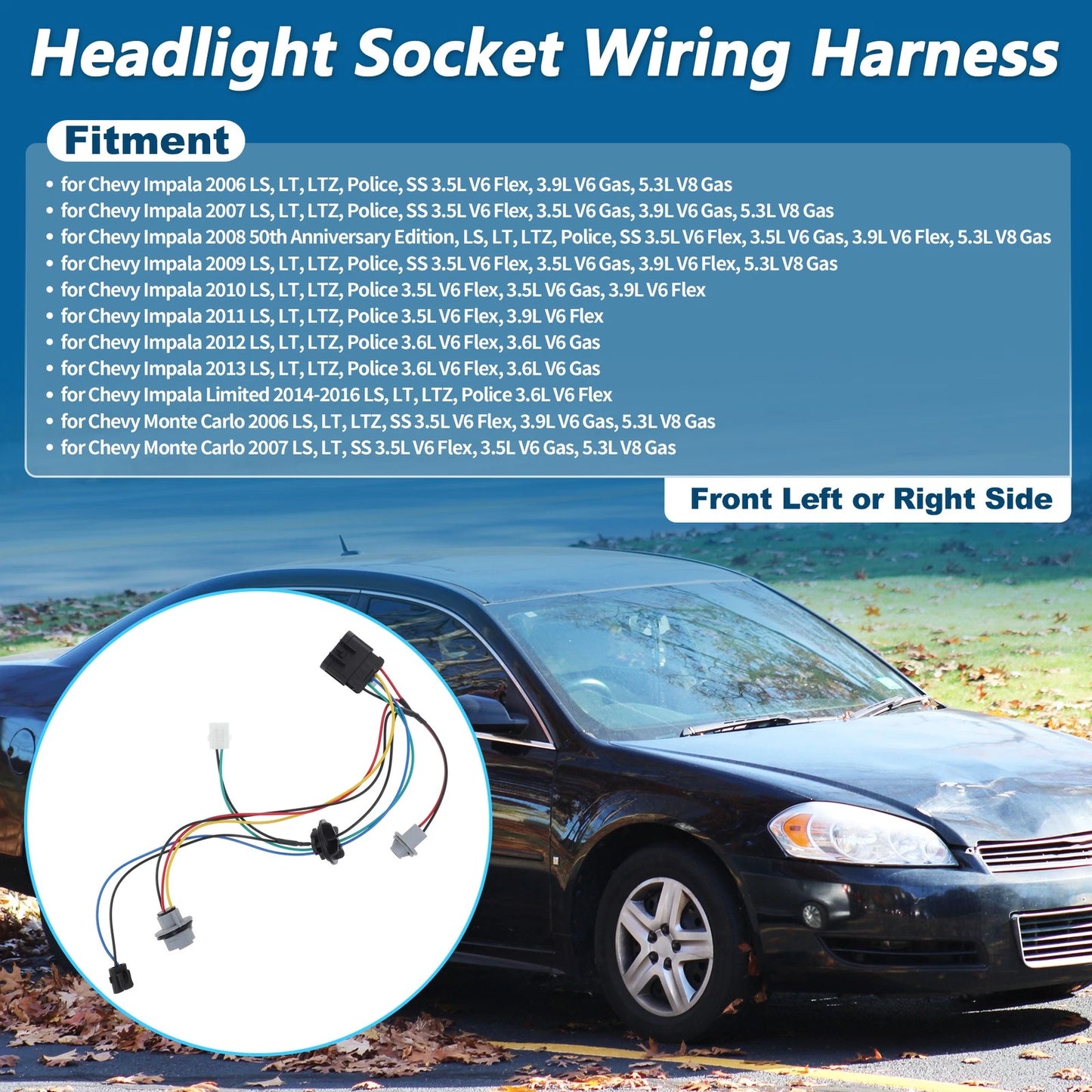 Head Light Bulb Socket Wiring Harness for Chevrolet Impala Monte Carlo