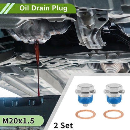 2 x M20x1.5 Copper Oil Drain Plug W/Gasket for Car/Motorcycle Blue