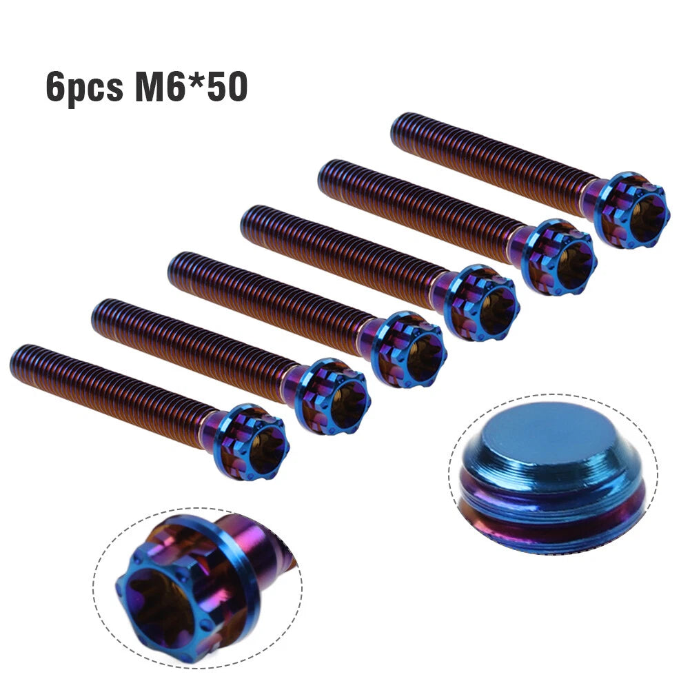 6pcs M6x50mm Titanium Torx Head Flange Bolts for Bike Motorcycle