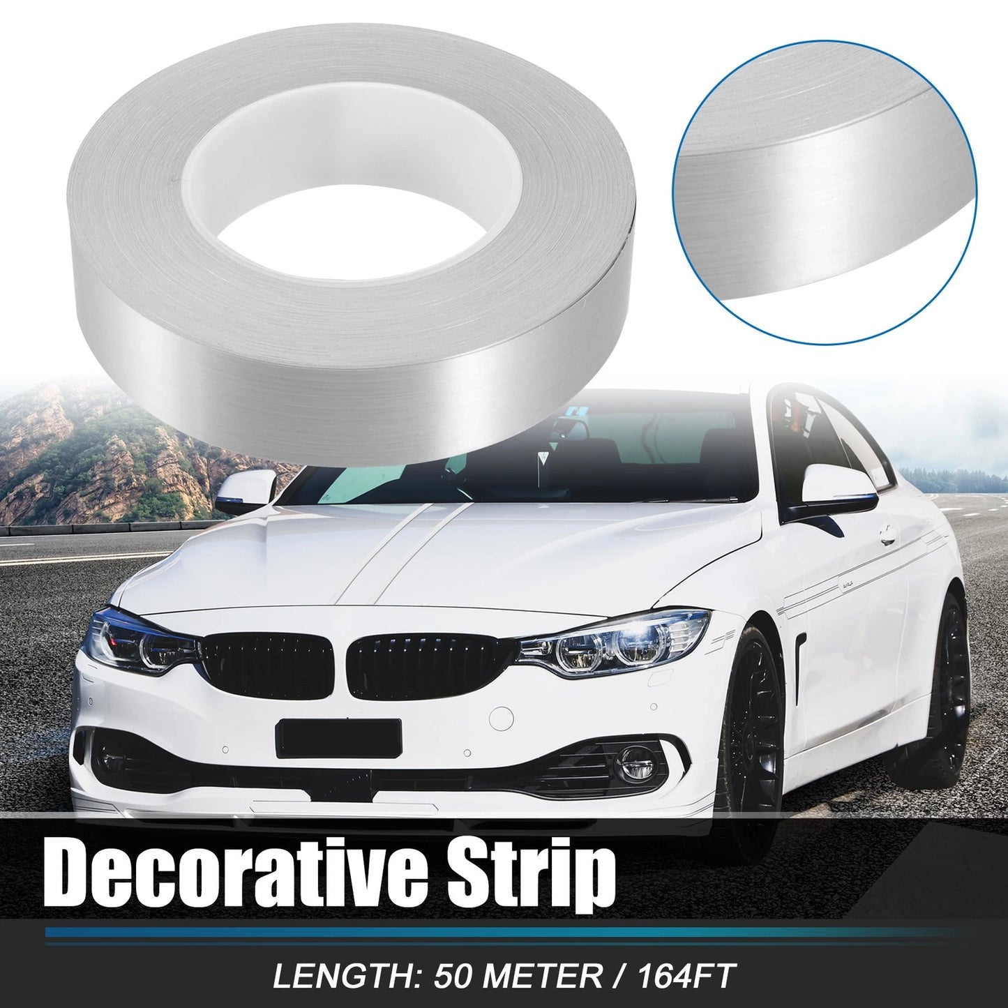 Decorative Strips 1.2" Width 164ft Waterproof Silver Tone for Car Motorcycle