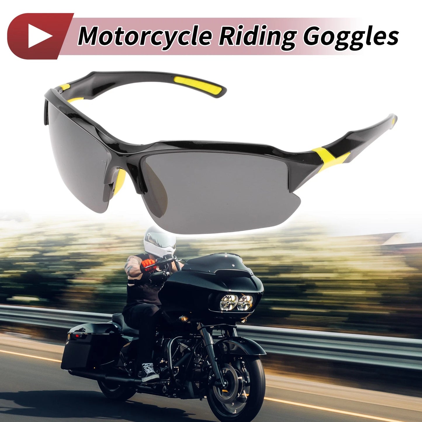 Goggles Deep Gray Lens Black Yellow Frame Tri-acetyl Cellulose for Motorcycle