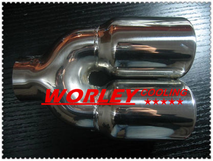Exhaust Tip 2.25" Inlet Double Round Slanted Rolled