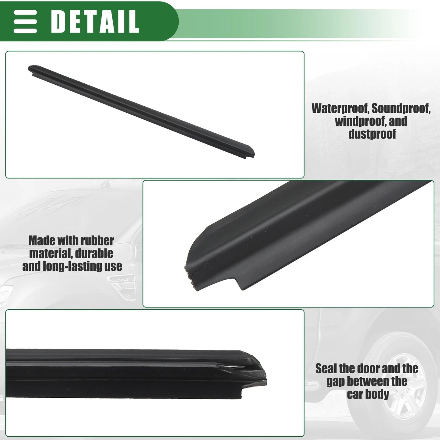 Rear Left Right Door Window Belt Weatherstrip for Ford F-250 (1999-2016)