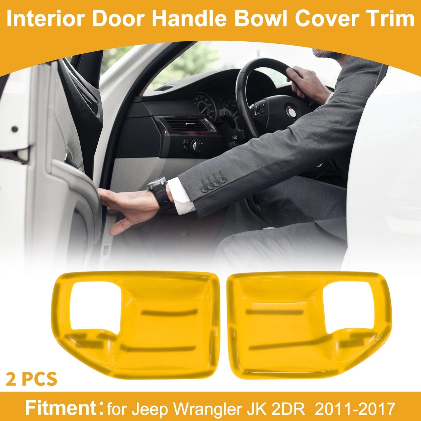 Interior Door Handle Bowl Cover Trim for Jeep Wrangler JK 2DR (2011-2017) 2 x Yellow