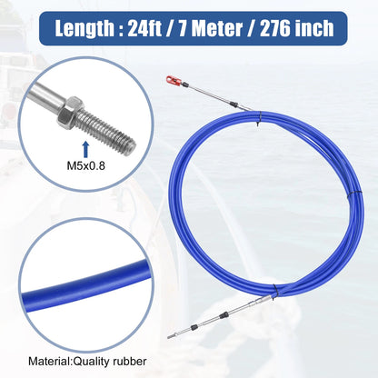 Marine Throttle Shift Control Box Cable / 2pcs 24ft 276 Inch / with Clevis Blue