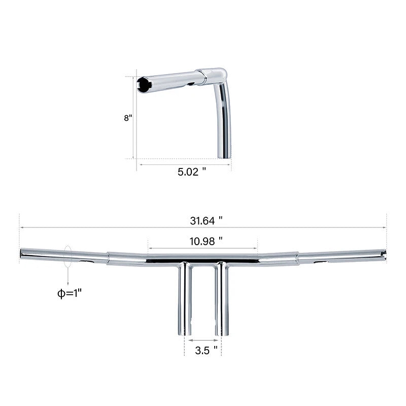 1-1/4" Fat 8" Rise T-Bar Handlebar for Harley Road King (2003-2013)