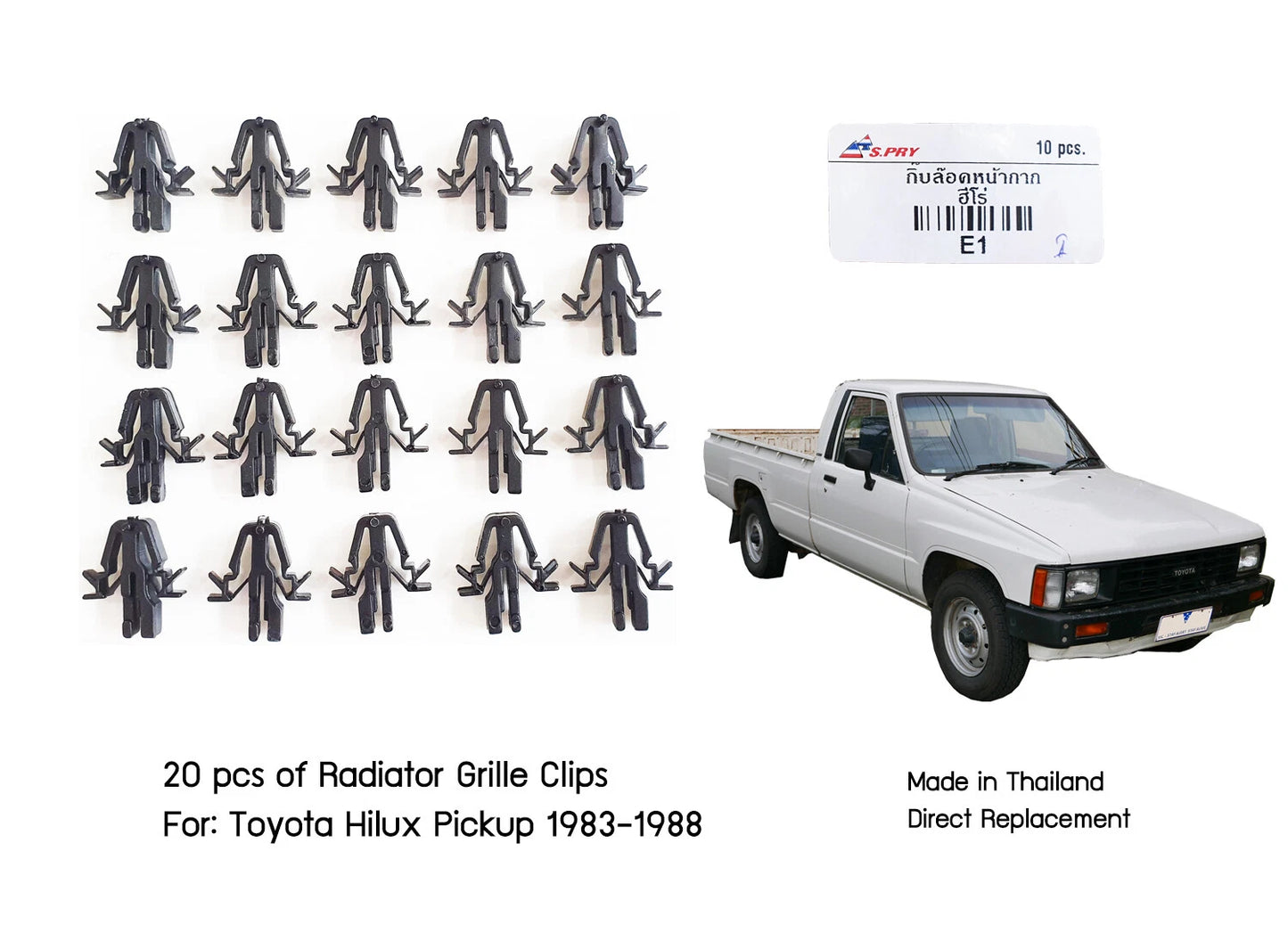 20 x Radiator Grille Clips for Toyota Hilux Pickup, 4Runner (1984-1988)