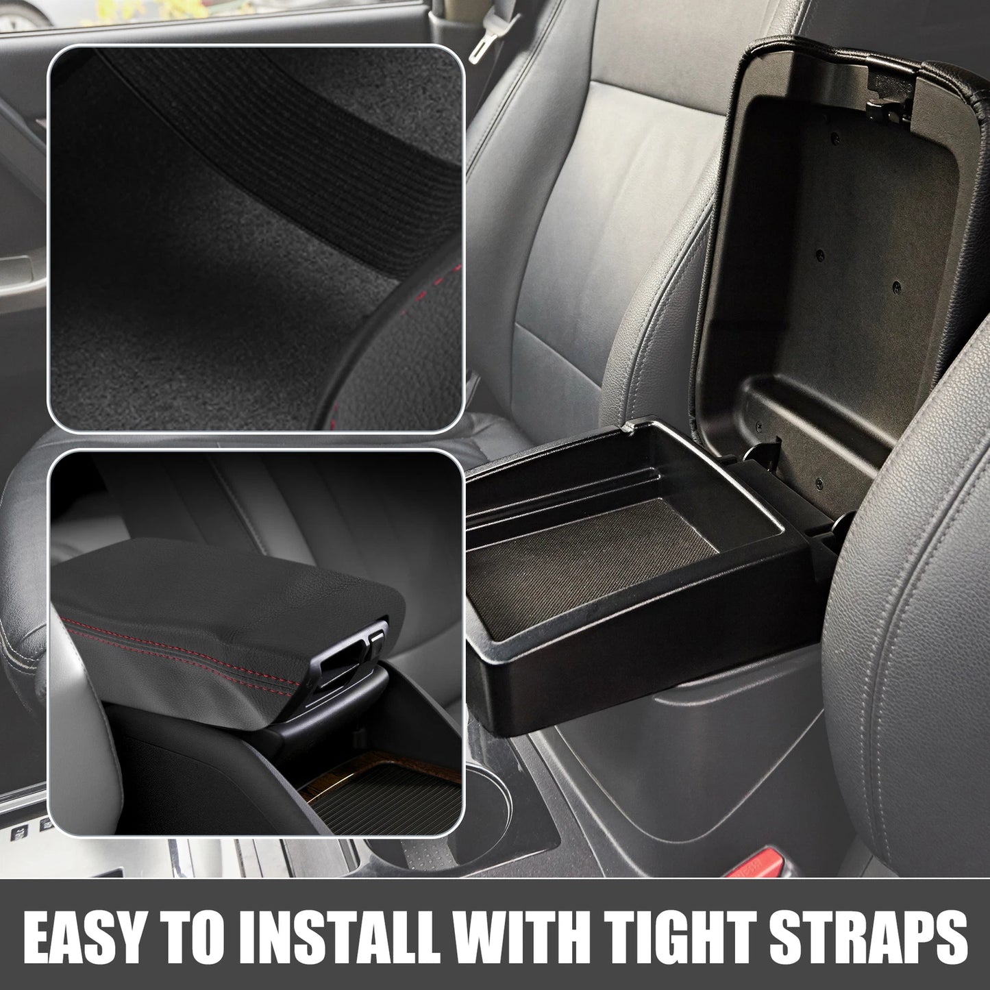Center Console Armrest Cover for Ford Ranger (2019-2021) Black Red Stitch