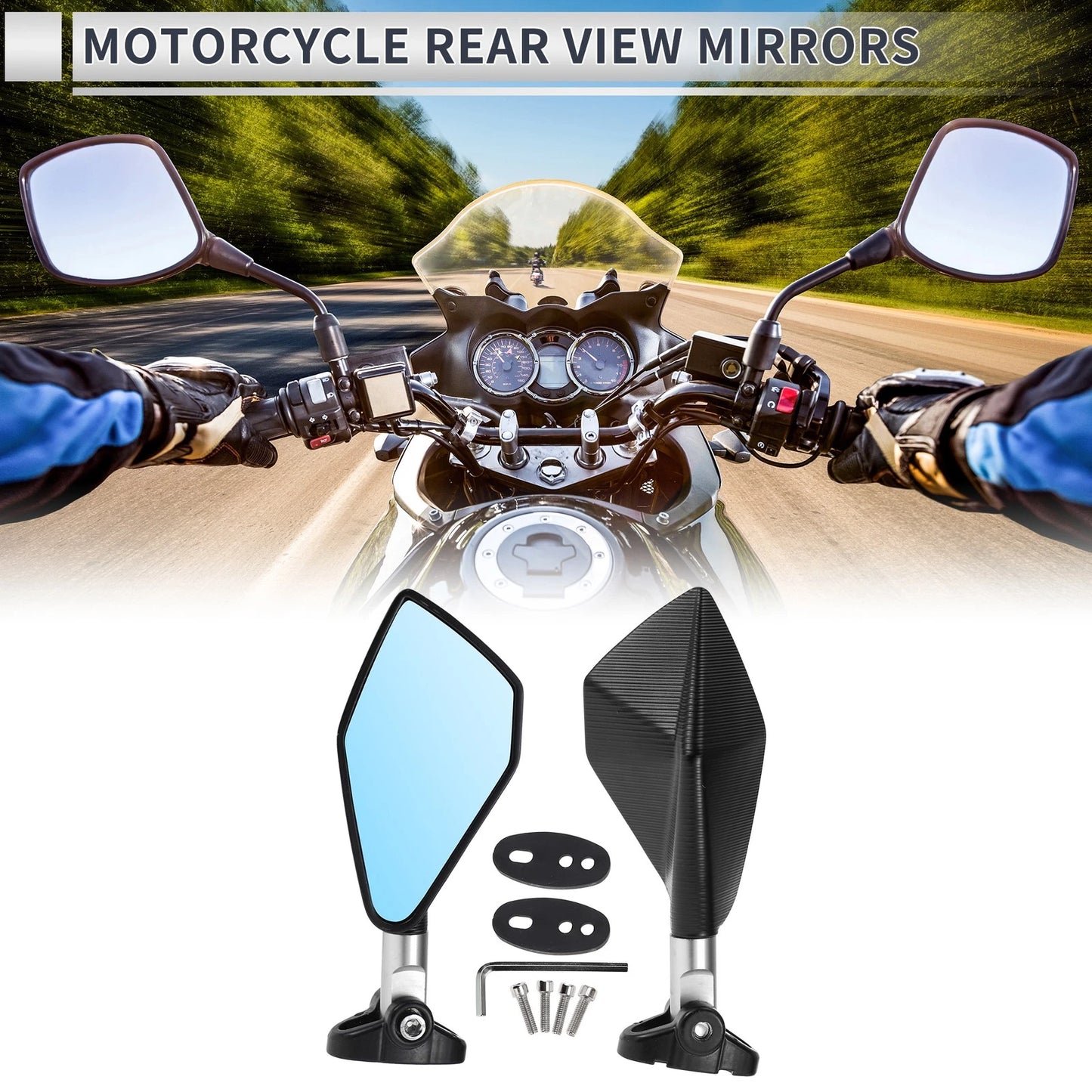 Mirrors / Rear View / Handlebar for M6 Motorcycle Black Silver Tone Aluminum