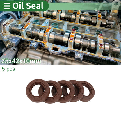 Oil Seal 25x42x10mm FKM Rubber High Pressure Brown 5 Pcs for Make Model