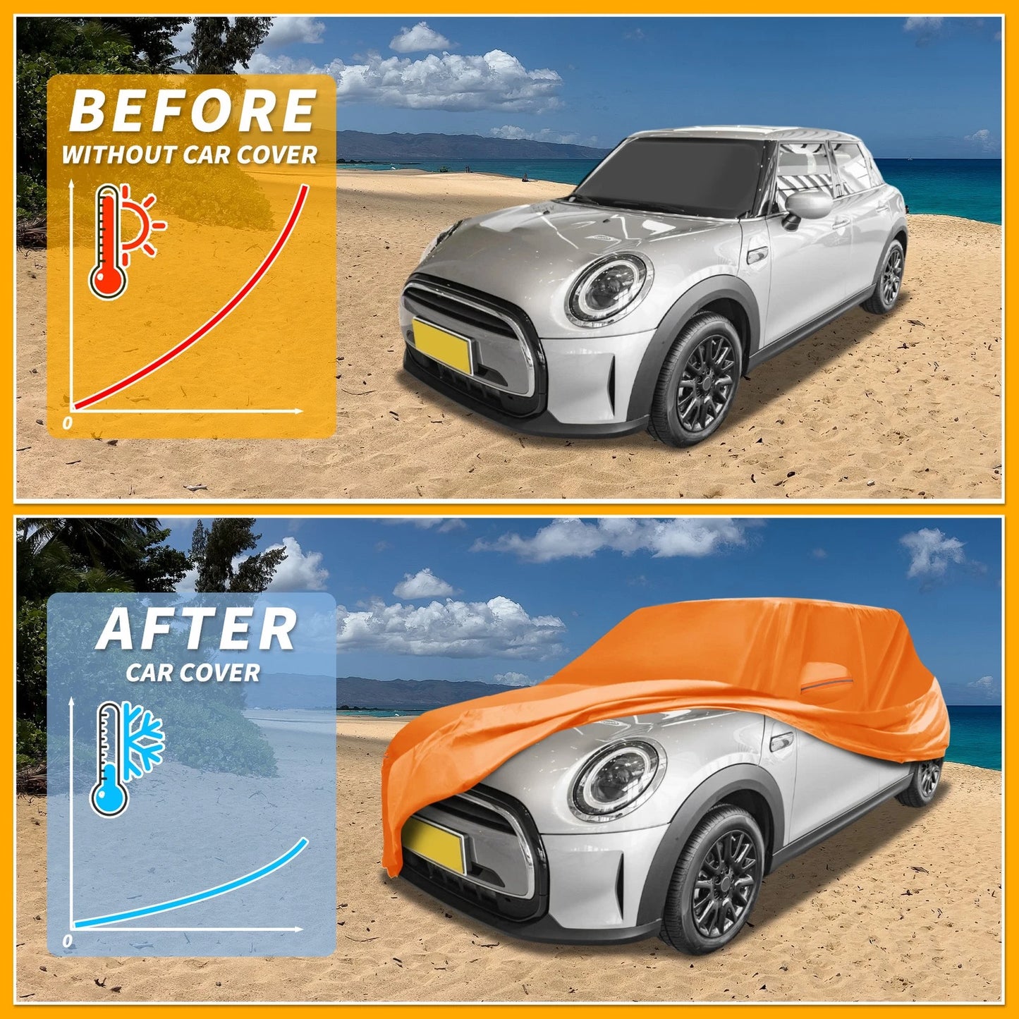 Car Cover Waterproof All Weather for BMW Mini Cooper 4DR Orange (2002-2021)