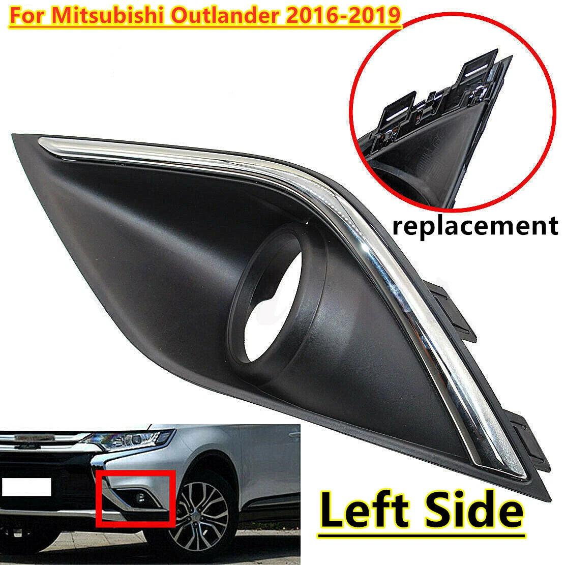 Left Side Bumper Fog Lamp Light Cover for Mitsubishi Outlander (2016–2019)