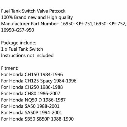 Fuel Petcock for Honda Elite CH80 CH150 Spree Aero SA50 (1985-2009)